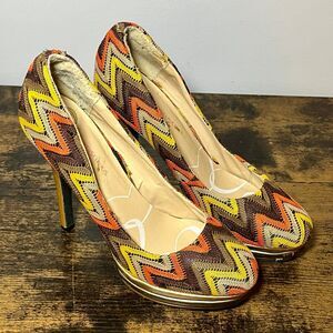 Promiscuous Women’s Platform Pumps Heels Size 8 Multicolor Chevron Fall